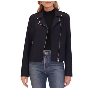 Bagatelle Biker Jacket Womens XL Asymmetrical Zip Notch Lapel Navy Blue (B)